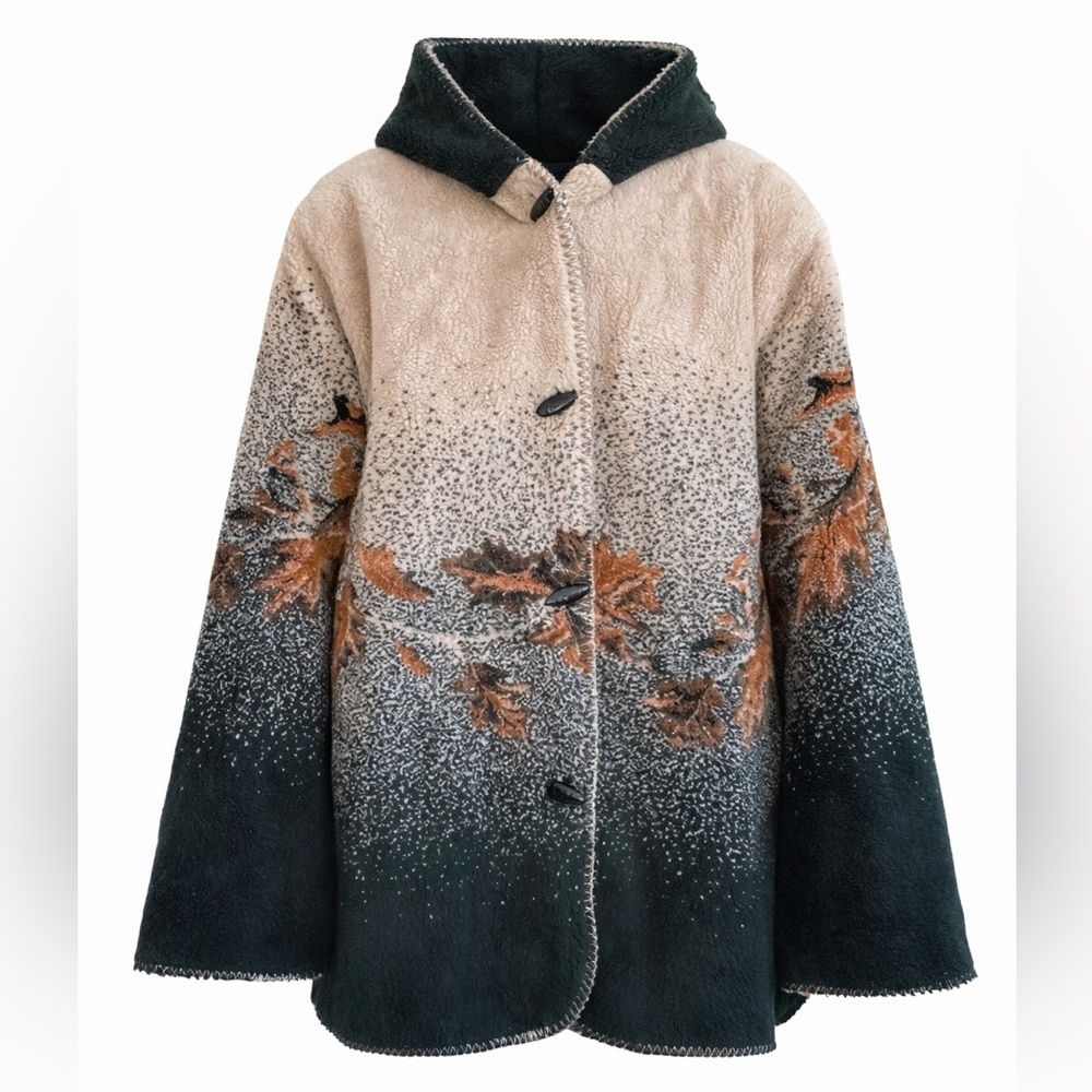 Vintage 1990’s Men’s White Stag Green Brown Leaves Hooded Coat Medium